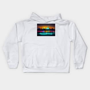 Neon New York City Skyline With Neonlight Buildings / New York City Silhouette Kids Hoodie